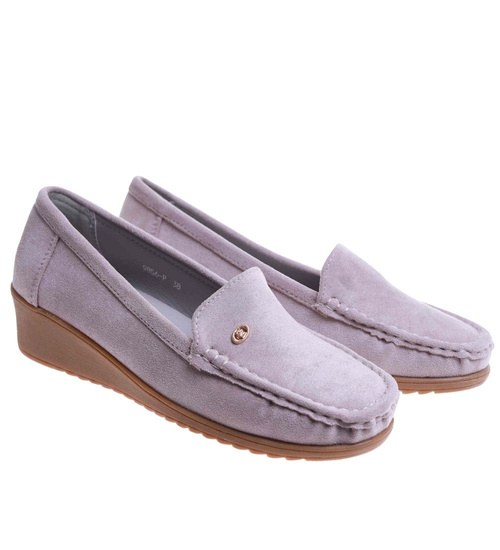 Szaro fioletowe czółenka na niskim koturnie /F7-3 17665 W289/