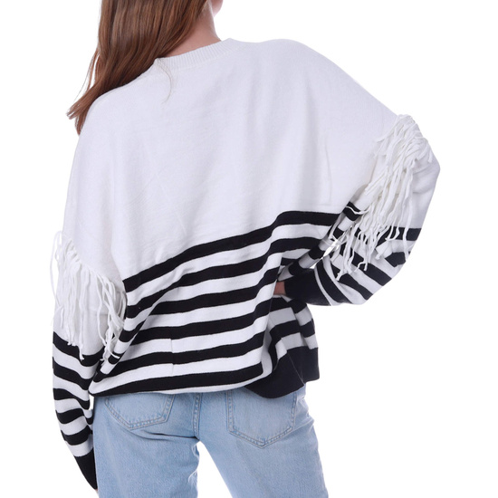 Biało czarny damski sweter nietoperz w paski /H UB913 S381/