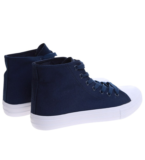 Klasyczne granatowe trampki damskie z wysoką cholewką /H2 16732 G9-84/