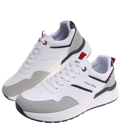 Sznurowane męskie białe buty sportowe /A3-3 18012 GF585/