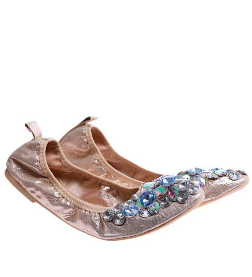 Złote baletki damskie z kamieniami /C7-2 13040T595/