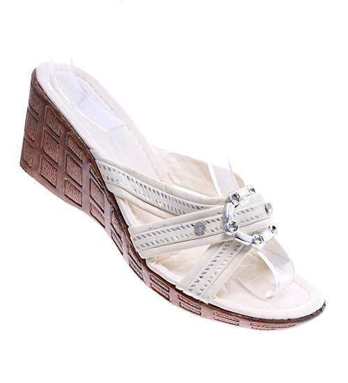 Beżowe klapki na koturnie i platformie /H2 14331 T005/