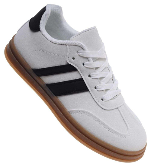 Białe sznurowane buty sportowe casual /F3-2 18808 W287/