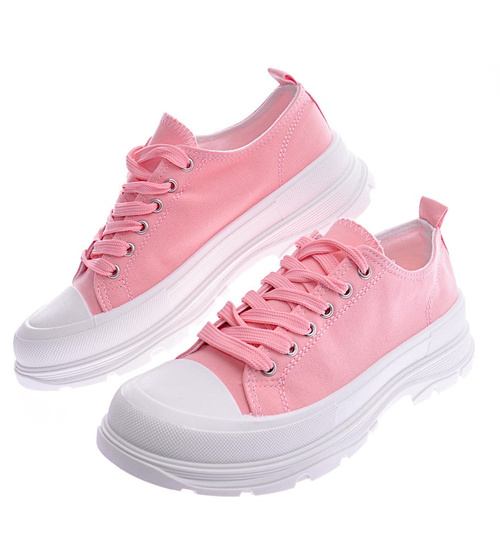 Mega modne damskie trampki Różowe /B5-2 12428 S198/