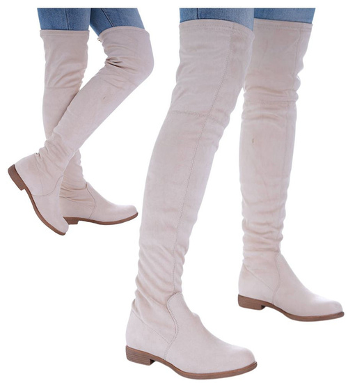 Beżowe kozaki muszkieterki damskie /F9-1 17035 G483/