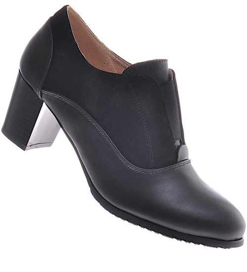 Wsuwane czarne botki na słupku /A4-3 12320 T292/