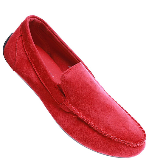 Wsuwane męskie czerwone półbuty mokasyny /D6-3 15632 T250/