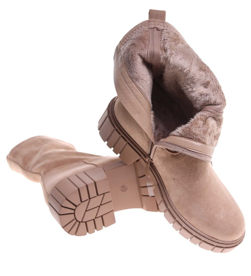 Beżowe ocieplane botki na platformie /C5-1 18172 T432/