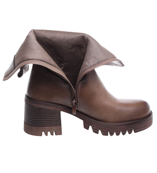 Botki na obcasie klocku Khaki /F6-3 18308 T4/