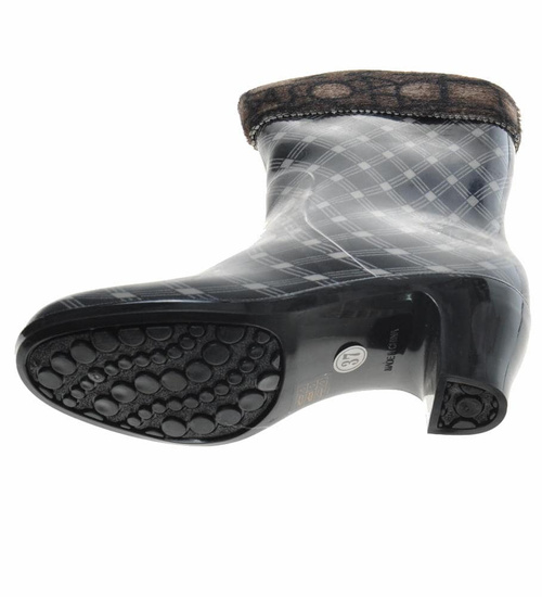 Kalosze w kratkę na obcasie z dopinanym ocieplaczem /C2-1 9571 S290/