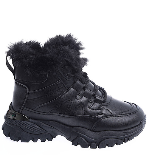 Zimowe ocieplane czarne sneakersy dziewczęce /G13-2 15469 T481/