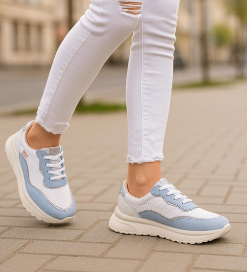 Sznurowane sportowe buty damskie niebieskie /J6-2 18472 W12-3/