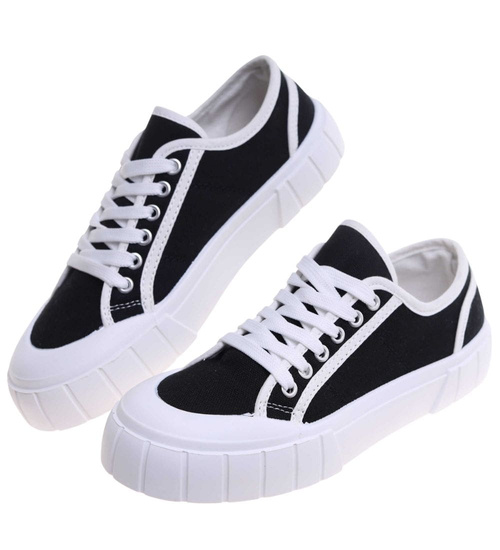 Sznurowane trampki damskie czarne /C3-3 H2 18068 T7/