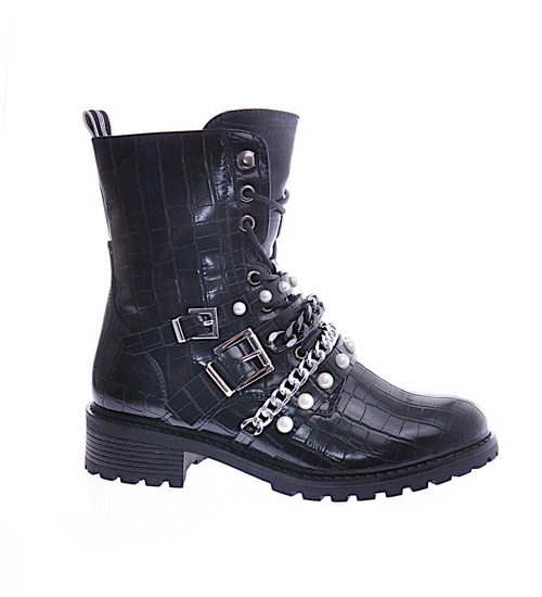 Czarne botki workery na płaskim obcasie /F4-2 12432 T391/