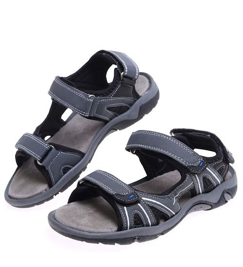 Szare chłopięce sandały na rzepy /A8-3 16507  T3/