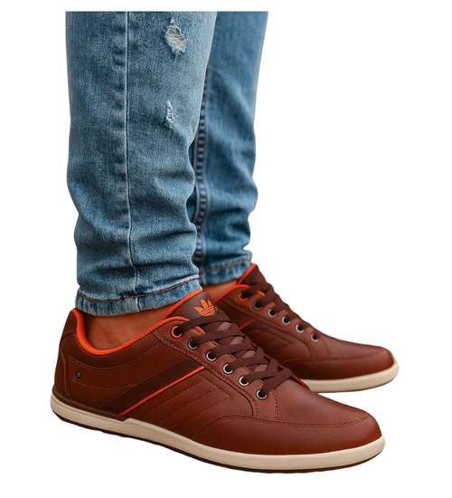 Brązowe niskie trampki męskie /B4-3 18065 T239/