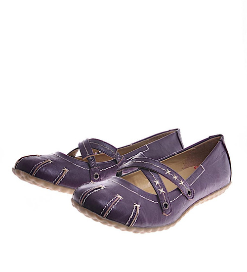 Purpurowe damskie półbuty z paseczkiem /B4-2 12366 T086/