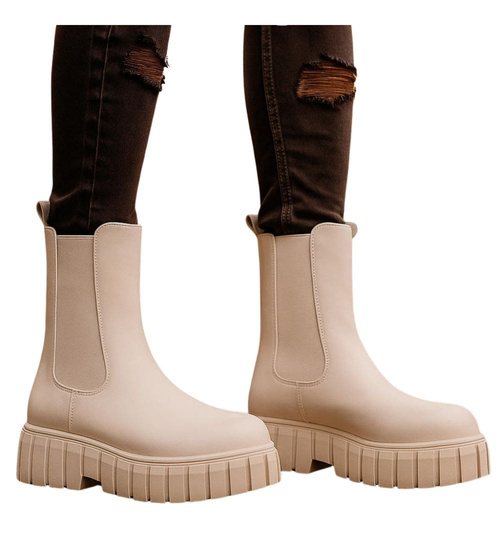 Beżowe botki sztyblety z wysoką cholewką /D2-1 18427 T292/