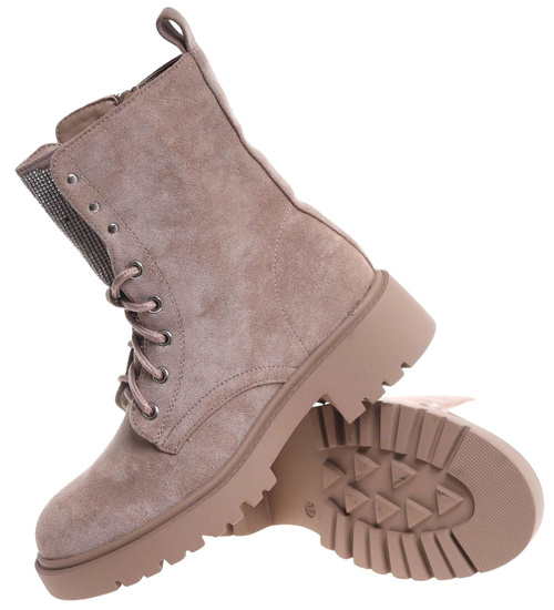 Zimowe botki trapery beżowe z cyrkoniami /A6-1 18574 W440/