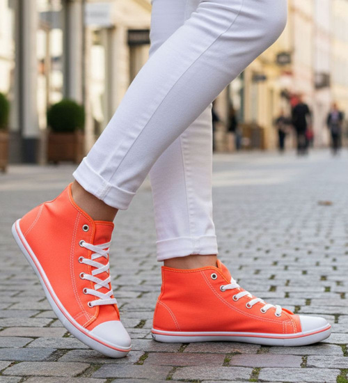 Pomarańczowe trampki damskie /F1-1 7408 S094/