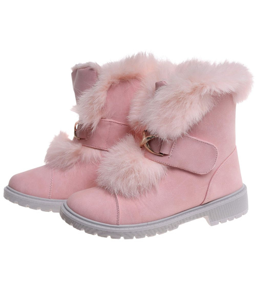 Zimowe różowe dziewczęce botki na rzepy /G6-2 18345 T295/