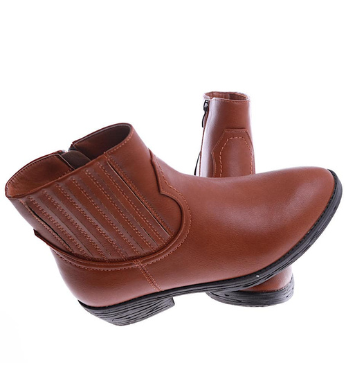 Karmelowe botki damskie z suwakiem /G4-1 15155 S290/