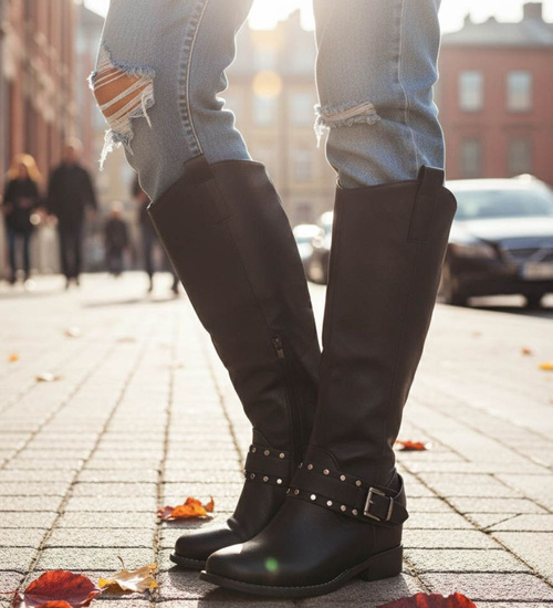 Ocieplane czarne kozaki damskie na niskim koturnie /J5-3 H2 15322 T386/