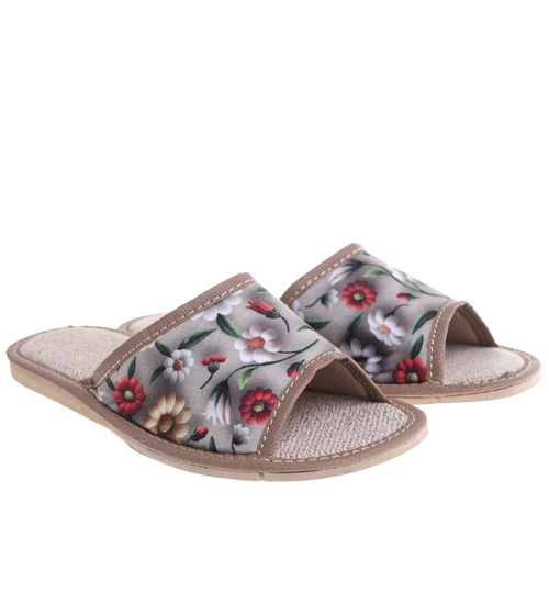 Kolorowe kapcie z tkaniny z kwiatowym wzorem /C1-1 18590 S174/