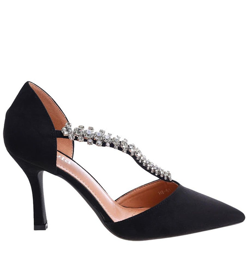 Czarne czółenka szpilki z cyrkoniami /G11-1 17212 G121/