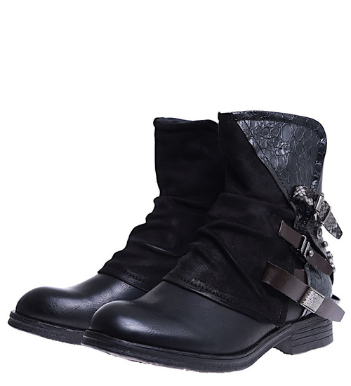 Czarne botki workery z ćwiekami 15251 /E2-2 15251 T237/