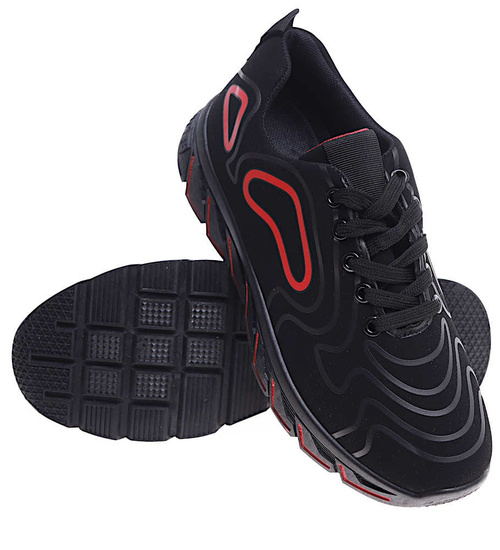 Czarno czerwone sznurowane męskie buty sportowe /D7-3 15880 T310/