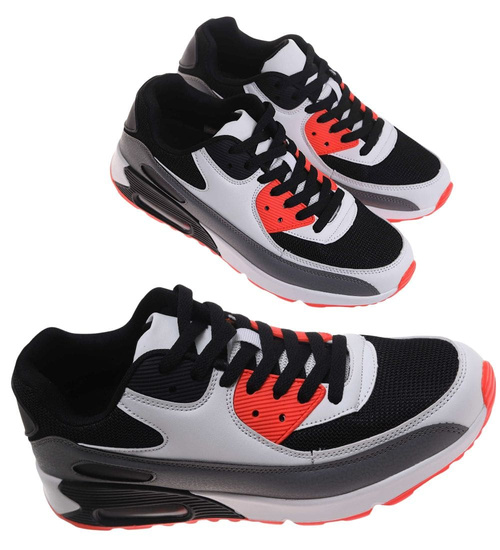 Sznurowane czarno pomarańczowe buty sportowe męskie /E6-2 17964 W388/