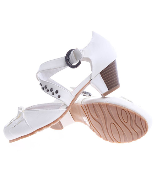 Czółenka z paseczkiem na niskim obcasie Ecru /E7-1 14106 T143/