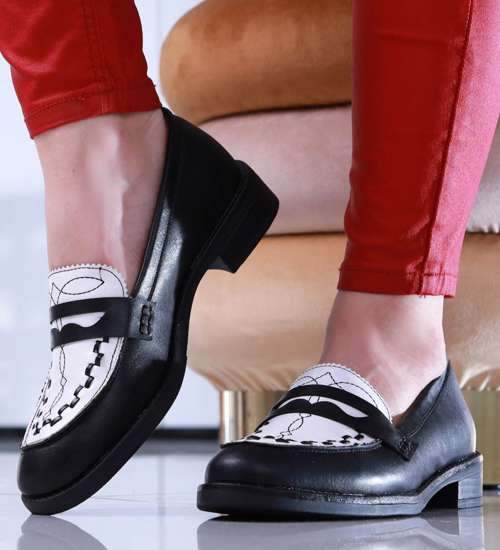 Wsuwane czarno białe półbuty /F4-3 13784 T292/ Wsuwane czarno białe półbuty /F4-3 13784 T292/