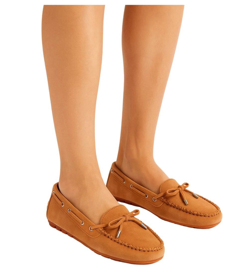 Karmelowe zamszowe półbuty mokasyny /E1-2 17540 W132/