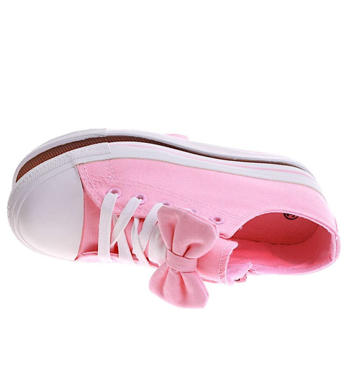 Różowe dziewczęce trampki z kokardą /B7-2 16784 T13-5/