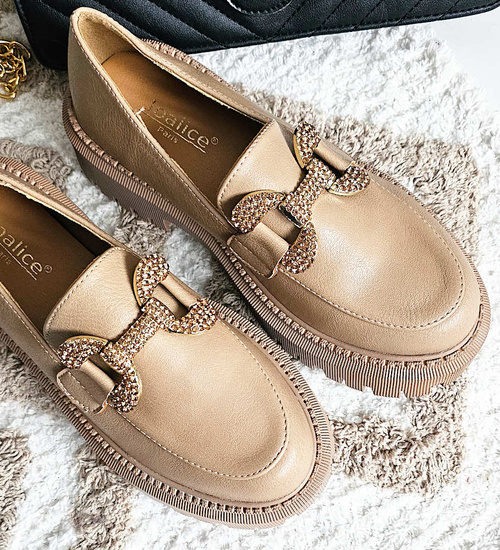 Wiosenne loafersy damskie półbuty na platformie Khaki /D8-1 15487 T336/