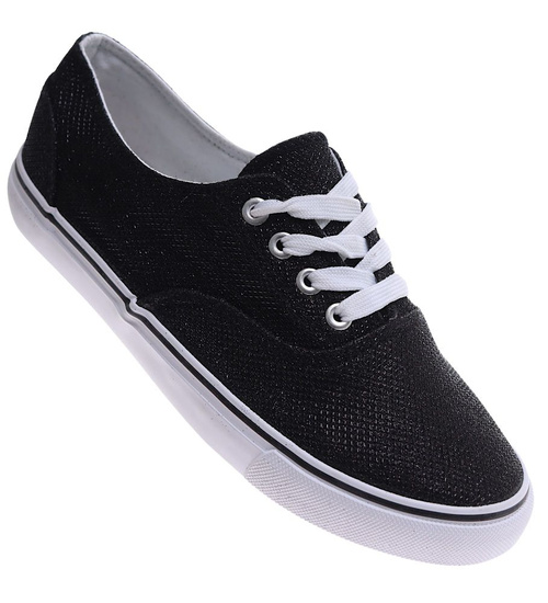 Sznurowane czarne trampki damskie /F9-3 17226 G8-6/