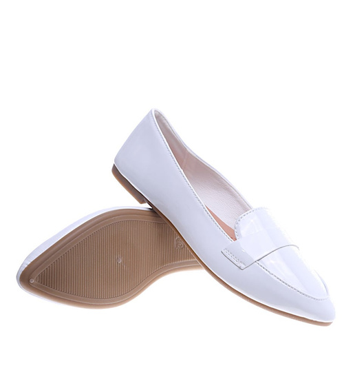 Białe baleriny damskie lakierowane /F3-2 13418 T191/