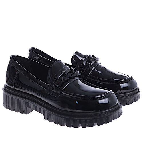Wsuwane czarne loafersy damskie półbuty na platformie /C6-3 14872 T485/