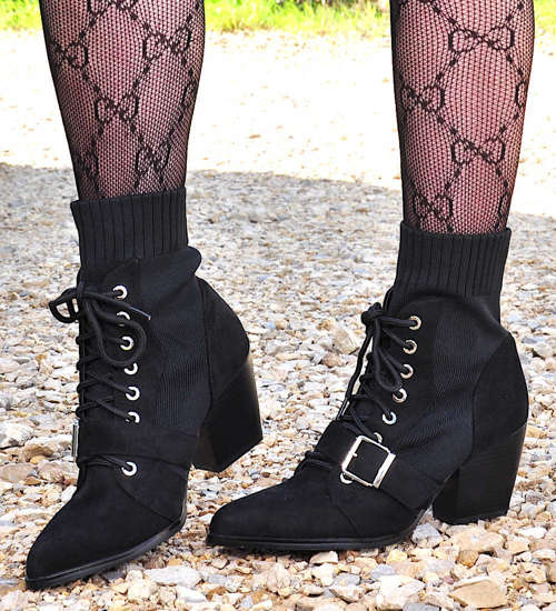 Czarne botki kowbojki na niskim obcasie /E1-3 14868 T298/ Czarne botki kowbojki na niskim obcasie /E1-3 14868 T298/