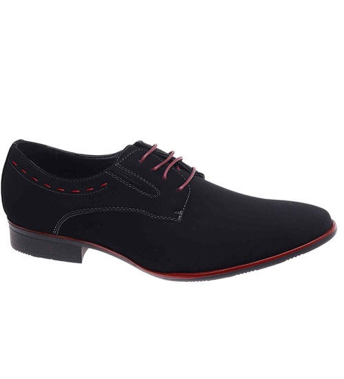 Sznurowane czarne półbuty męskie /D7-3 18055 T382/