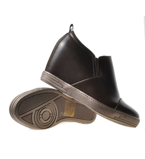 Sneakersy damskie trampki na koturnie BRĄZOWE /E1-3 6393 S199/