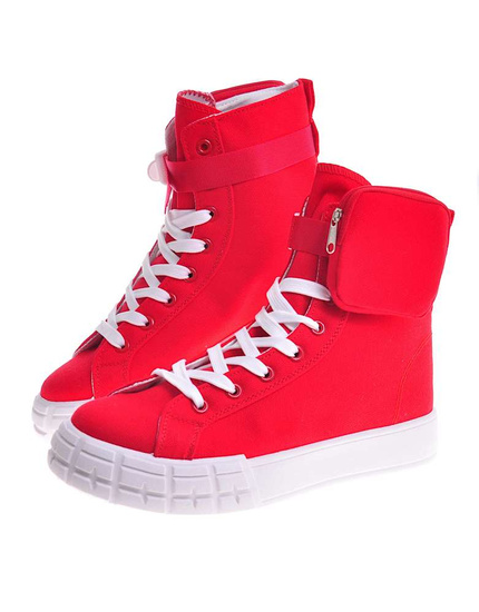 Sznurowane trampki damskie Czerwone /D4-3 12387 S315/