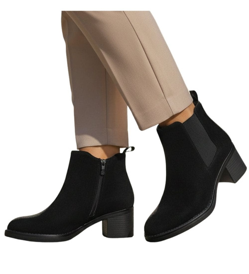 Czarne zamszowe botki lekko ocieplane /G1-3 18233 W492/