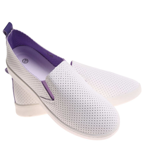 Biało fioletowe damskie tenisówki slip on /G7-2 17939 G137 +L3-2/