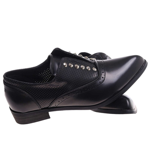 Ażurowe czarne półbuty oxfordy /J4-3 13326 T131 H2/