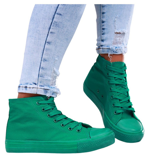 Klasyczne zielone trampki damskie z wysoką cholewką /H2 16723 G9-84/