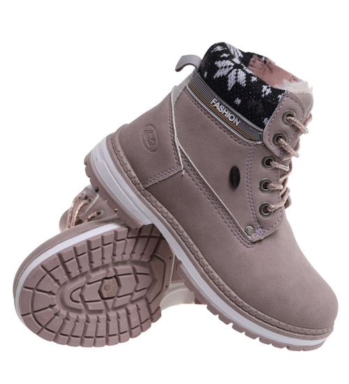 Ocieplane różowe botki trapery dziewczęce /D2-2 18295 T384/