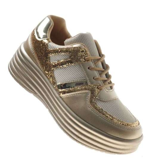 Sportowe damskie buty na platformie Złote /F4-3 8336 S213/